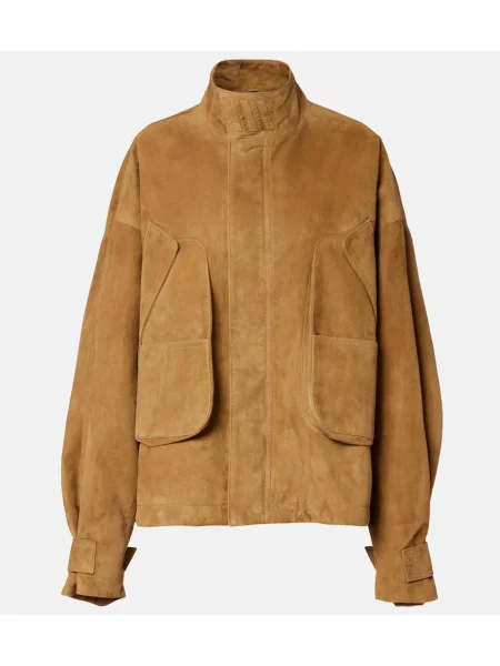 Geacă bomber The Attico din piele de căprioară bej