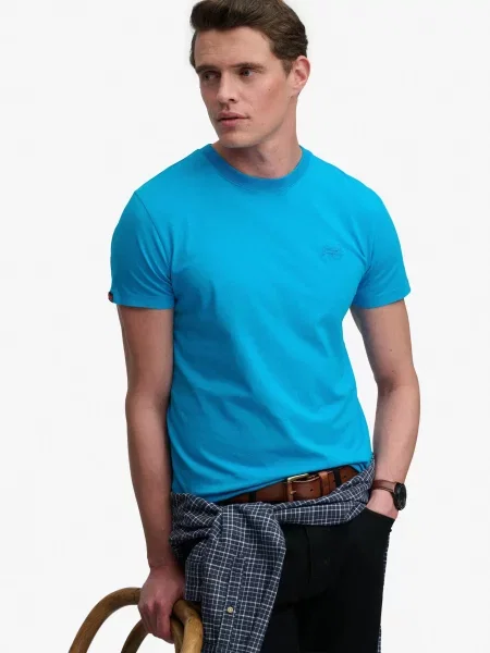Superdry T-shirt Essential Logo wyszywany neon organiczna – niebieska