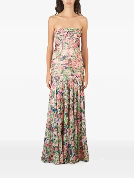 Rochie maxi Saloni cu model floral cu imagine fără bretele roz