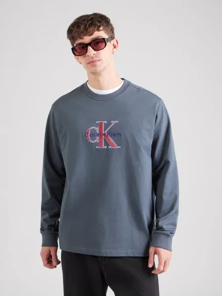 Calvin Klein Jeans Tričko dymovo modrá / modrofialová / červená biela