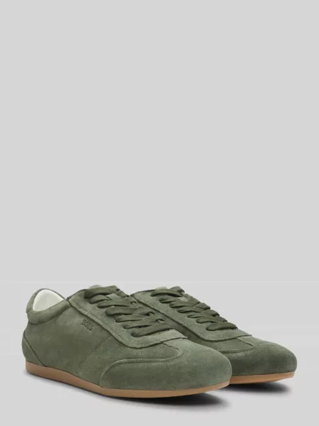 Sneakersy z naturalnej skóry welurowej z wytłoczonym logo Boss