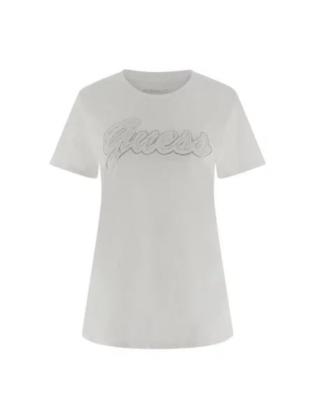 T-shirt z z obszyciem kamieniami stras Guess biała