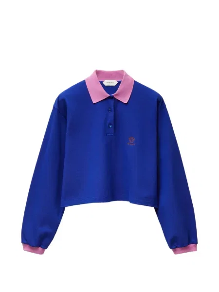 Lung tricou polo Versace cu autograf albastru