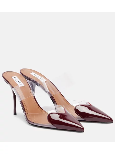 Papuci tip mules Alaïa din piele de lac bordo