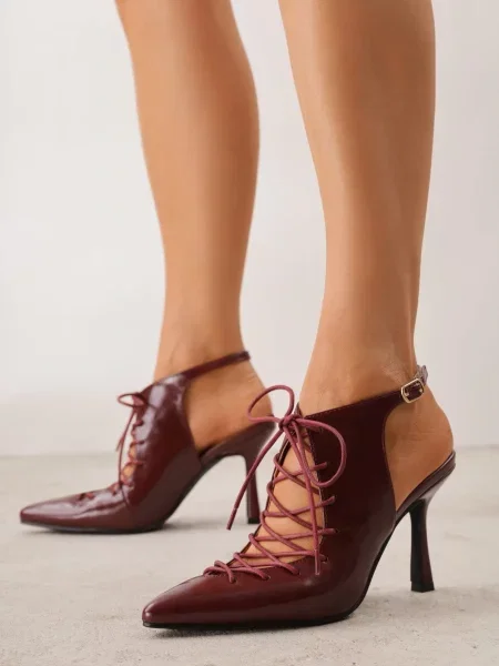 Pantofi cu slingback cu tip cravată Angellta Bordo cu roșu