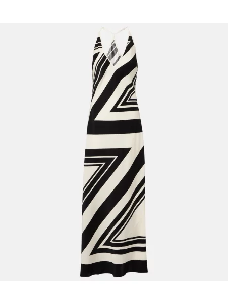 Rochie maxi Sir de mătase cu imagine de costum alb