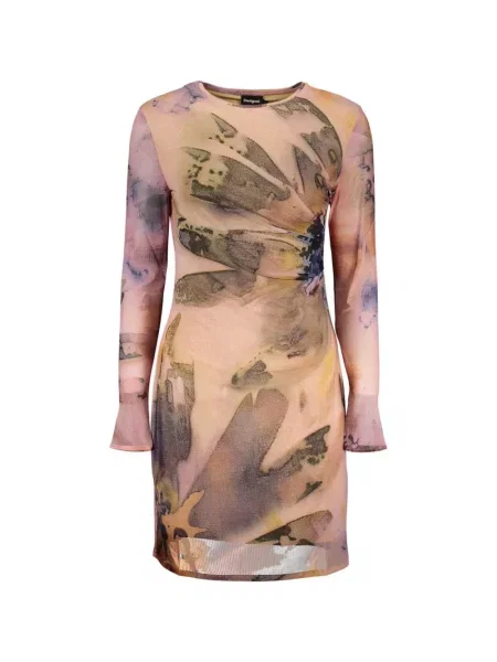 Lung rochie mini Desigual cu model floral cu imagine roz