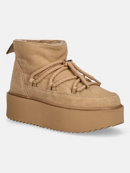 Замшевые классические сапоги Inuikii на платформе бежевые
