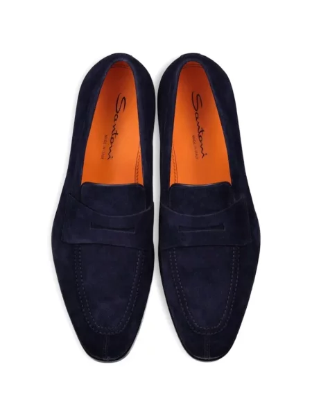 Pantofi loafer Santoni din piele de căprioară albastru