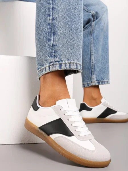 Sneakers Teniși Alb-Negru cu Șiret Clasic Norio alb