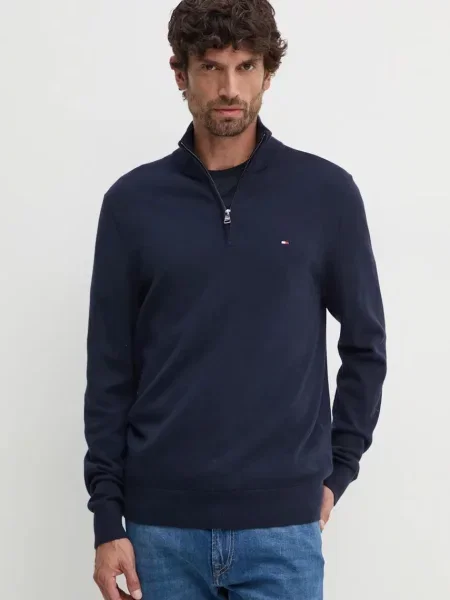 Tommy Hilfiger sweter lekki z półgolfem granatowy