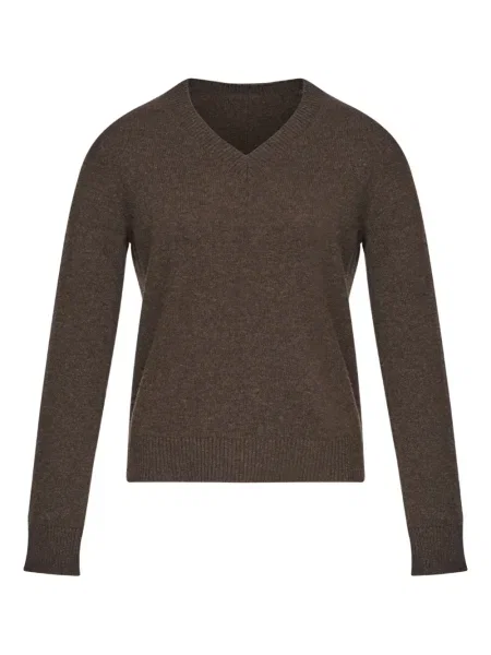 Pulover Mm6 Maison Margiela de lână cu decolteu în V maro