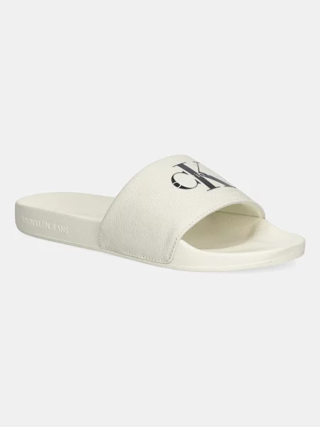 Natikači Calvin Klein Jeans SLIDE MONOGRAM WN LOGO CK bež
