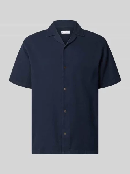 Koszula casualowa o kroju regular fit z fakturowanym wzorem model Global' Jack & Jones granatowa