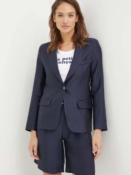 Sako s příměsí lnu La Petite Française VOYANTE tmavomodrá