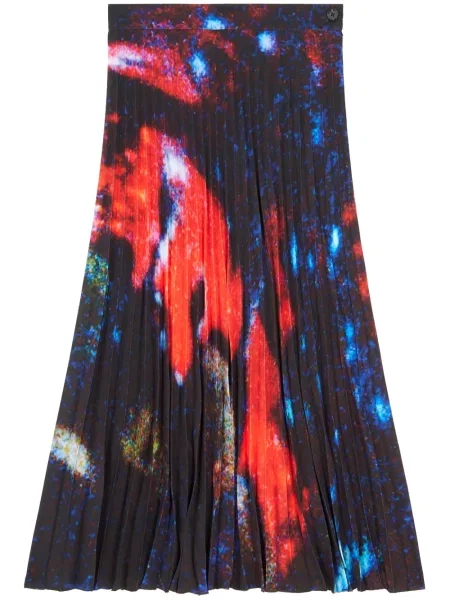 Fusta plisata Mm6 Maison Margiela cu imagine cu imprimeu abstract plisată negru