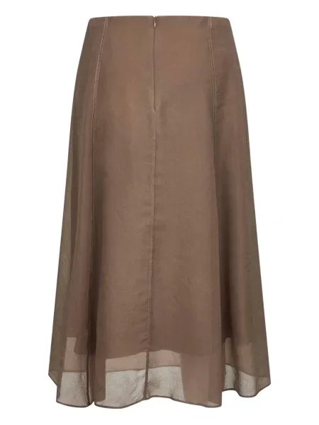 Fustă midi Brunello Cucinelli până la genunchi maro