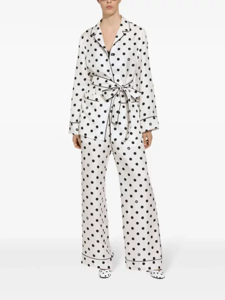 Hedvábné puntíkaté kalhoty Dolce & Gabbana s potiskem bílé