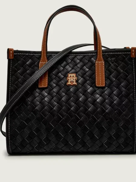 Geantă shopper Tommy Hilfiger din piele negru