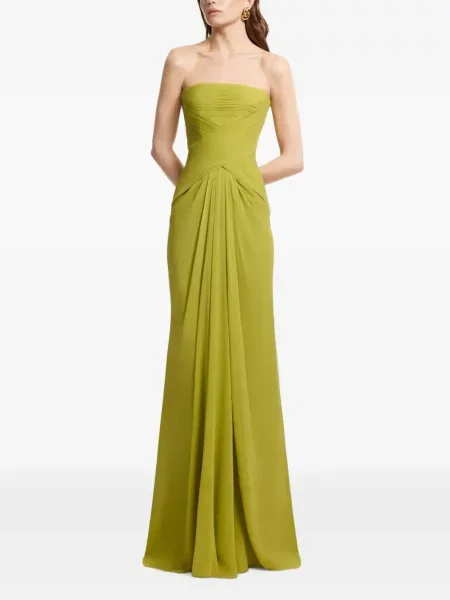 Rochie maxi Elie Saab drapată fără bretele verde