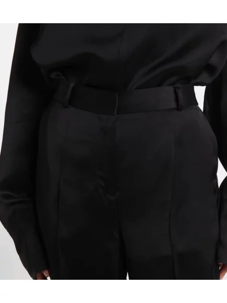 Pantaloni Toteme cu talie înaltă din satin negru
