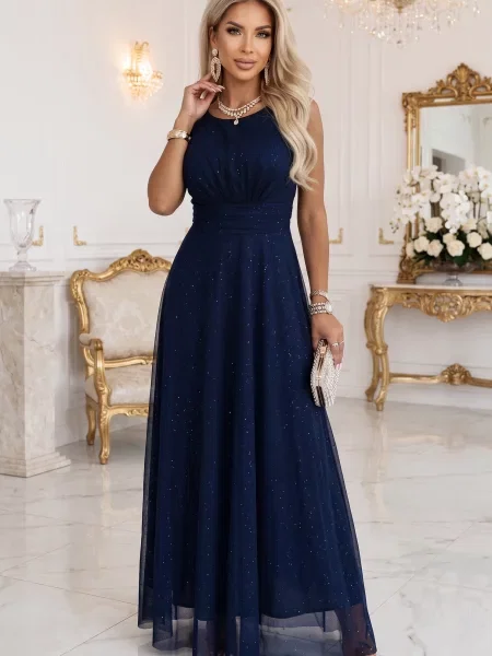 Rochie maxi Numoco Basic din tul albastru
