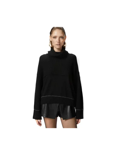 Lniany sweter z golfem Pinko czarny