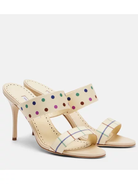 Papuci tip mules Manolo Blahnik din satin cu imagine bej