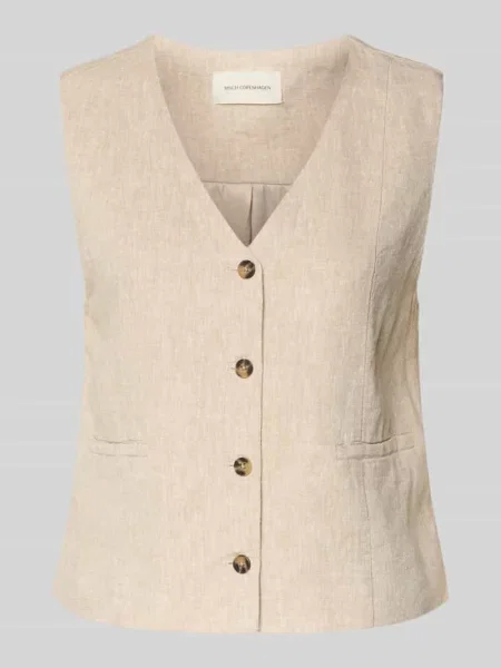 Kamizelka z mieszanka lnu z z listewkami model Viana Ginia' Msch Copenhagen beżowa