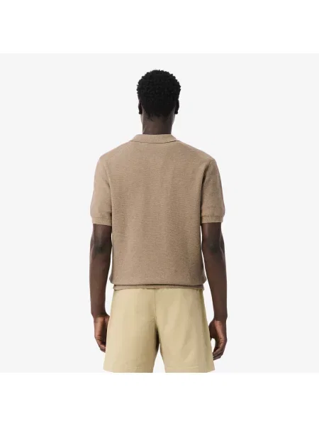 Lacoste Sweter Z Kołnierzykiem Polo Z Krótkim Rękawem Classic Fit Jasnobrązowy brązowy