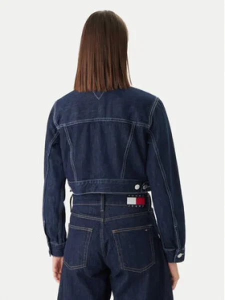 Tommy Jeans Džínsová bunda Tmavomodrá Straight Fit modrá