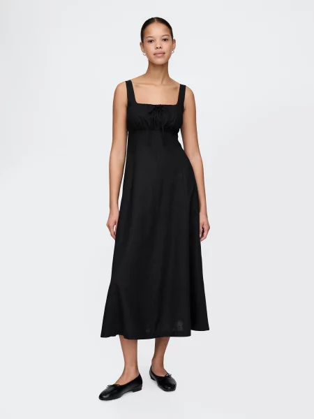 Lanena obleka maksi maxi obleka Gap črna