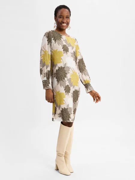 Marc Cain Collections Sukienka Kobiety Sztuczne włókno zielony|beżowy wzorzysty 36 beżowa