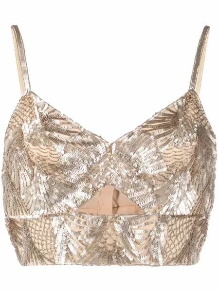 Decupat top Alberta Ferretti cu paiete maro