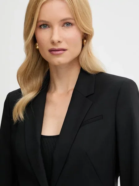 Вовняний піджак BOSS однобортний однотонний чорний