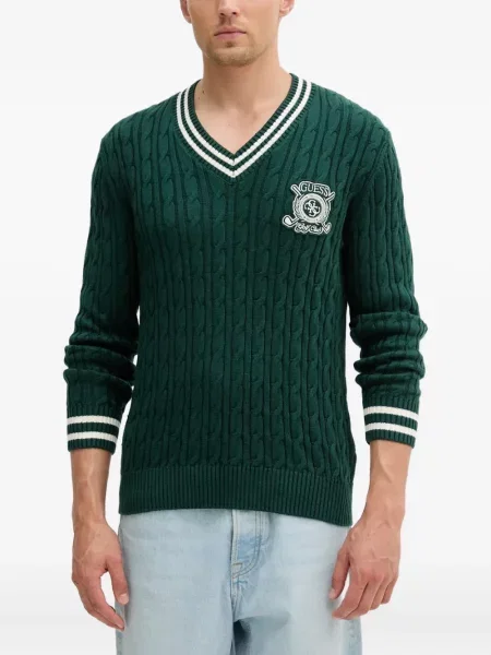 Pulover Guess cu decolteu în V verde