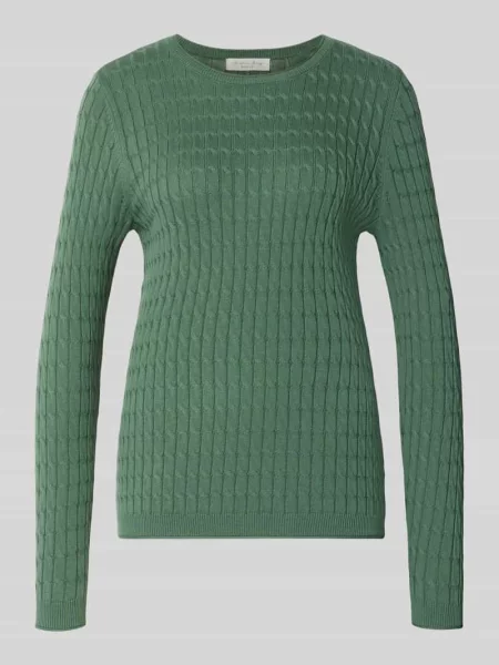 Sweter z dzianiny o kroju slim fit ze ściegiem warkoczowym Christian Berg Woman zielony