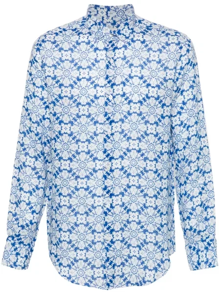 Λινό φλοράλ πουκάμισο Peninsula Swimwear με σχέδιο μπλε
