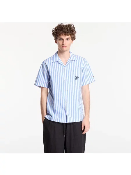 Риза Tommy Hilfiger Regular Fit Paper Touch Short Sleeve Shirt Blue Spell/ Stripe L синьо