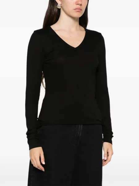 Lung tricou Bobi cu decolteu în V negru