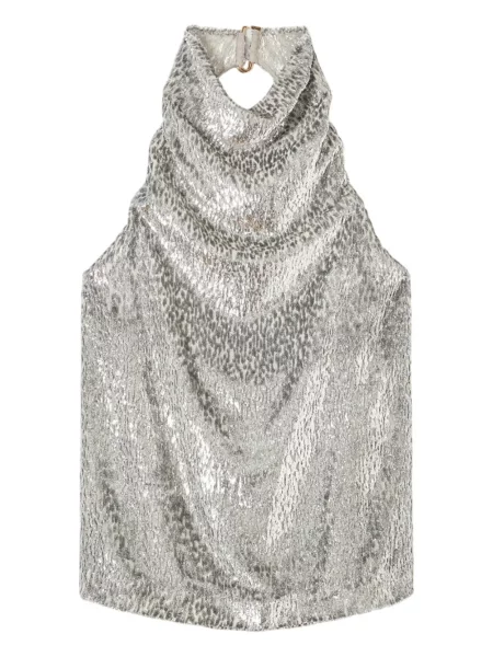Top Stella Mccartney de catifea cu gât halter argintiu