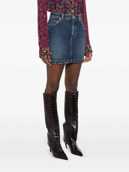 Fustă din denim Dolce & Gabbana cu autograf albastru
