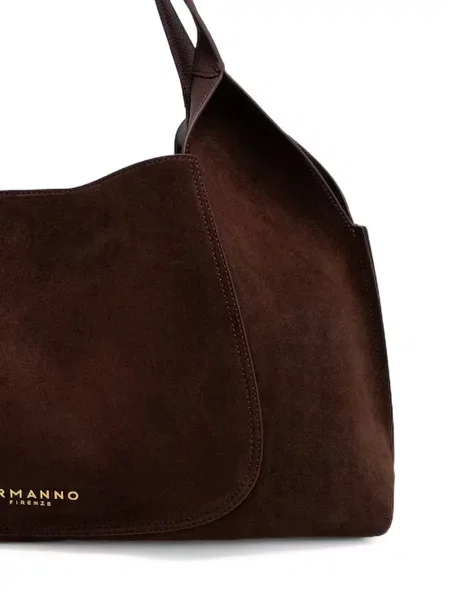 Geantă shopper Ermanno Scervino din piele de căprioară cu autograf maro