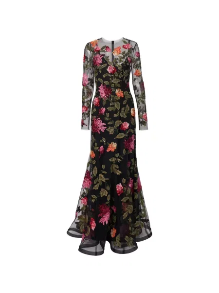 Rochie maxi Carolina Herrera cu broderie cu model floral de costum negru