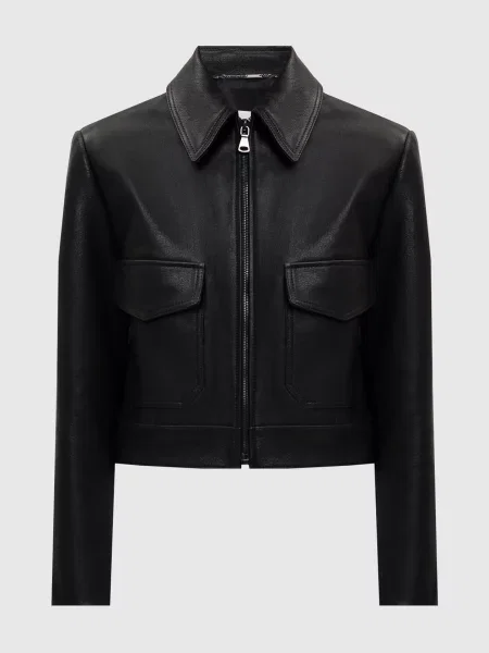 Шкіряна куртка з відкладним коміром Babe Pay Pls чорна