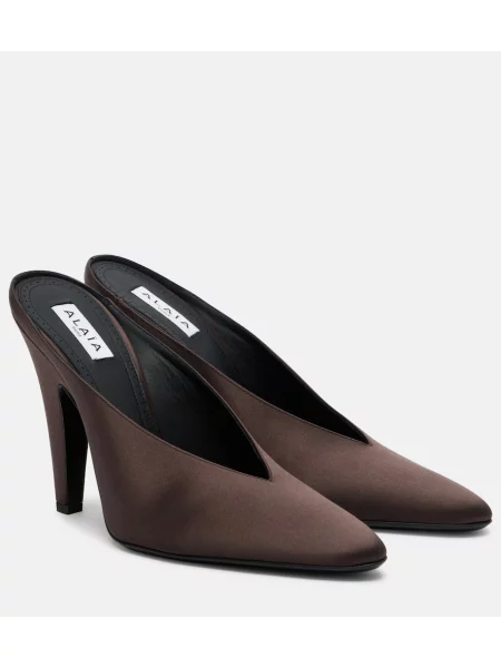 Papuci tip mules Alaïa din satin maro