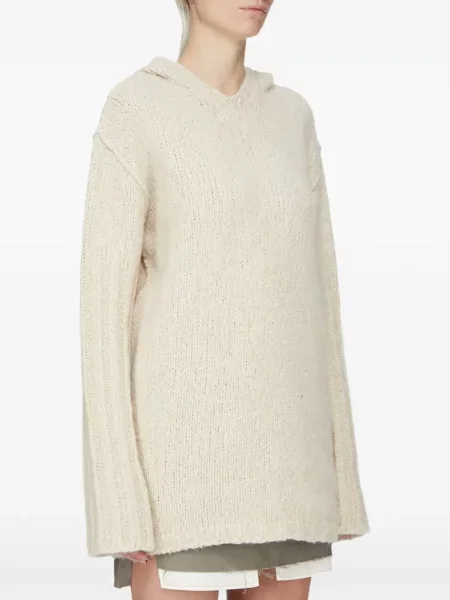 Pulover Rick Owens cu glugă chunky alb