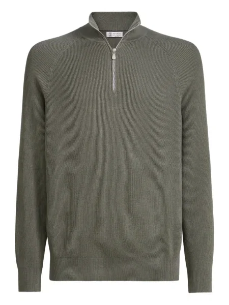 Pulover Brunello Cucinelli de jumătate de fermoar verde