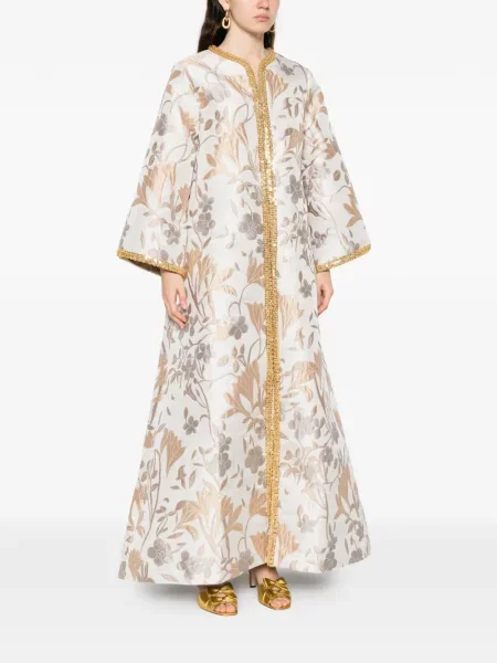 Rochie maxi Baruni cu model floral din jacard de costum alb