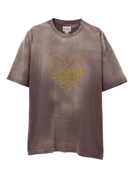 Tricou Kamiya cu broderie cu motiv cu inimi maro